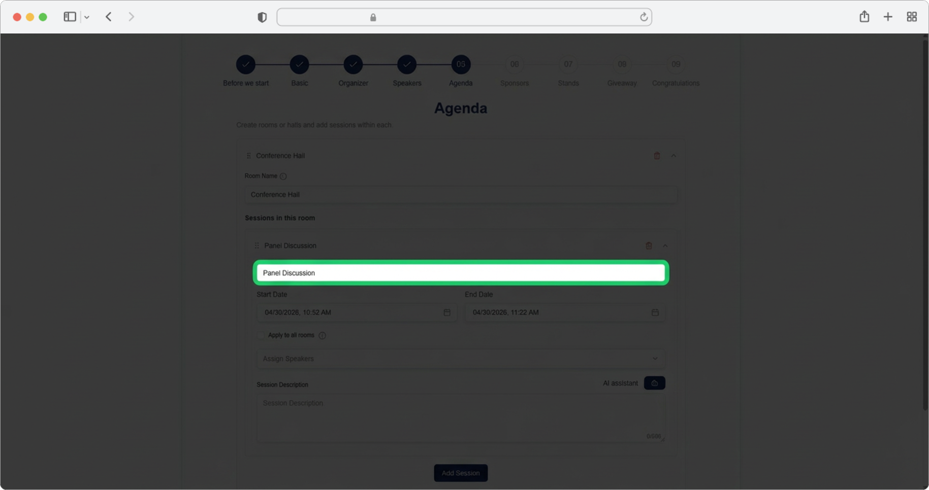 Enter the session title