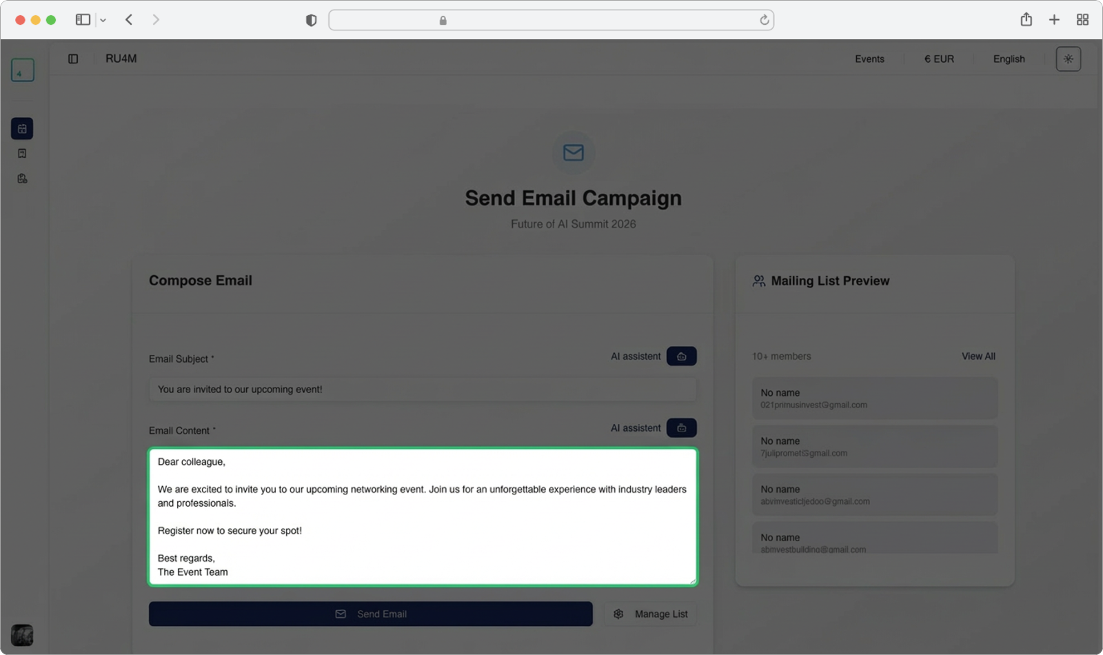 Click the AI icon next to the email content field to generate the email body